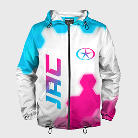 Мужская ветровка 3D с принтом JAC neon gradient style вертикально в городе Новоалтайск, 100% полиэстер | подол и капюшон оформлены резинкой с фиксаторами, два кармана без застежек по бокам, один потайной карман на груди | 