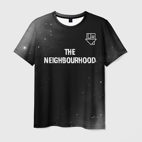 Мужская футболка 3D с принтом The Neighbourhood glitch на темном фоне посередине в Тюмени, 100% полиэфир | прямой крой, круглый вырез горловины, длина до линии бедер | 