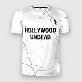 Мужская футболка 3D Slim с принтом Hollywood Undead glitch на светлом фоне посередине в Санкт-Петербурге, 100% полиэстер с улучшенными характеристиками | приталенный силуэт, круглая горловина, широкие плечи, сужается к линии бедра | Тематика изображения на принте: 