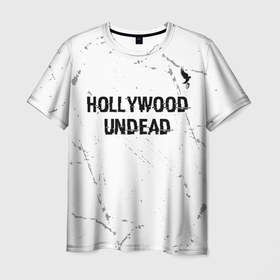 Мужская футболка 3D с принтом Hollywood Undead glitch на светлом фоне посередине в Екатеринбурге, 100% полиэфир | прямой крой, круглый вырез горловины, длина до линии бедер | 