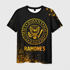 Мужская футболка 3D с принтом Ramones   gold gradient в Белгороде, 100% полиэфир | прямой крой, круглый вырез горловины, длина до линии бедер | 