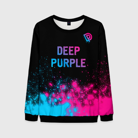 Мужской свитшот 3D с принтом Deep Purple   neon gradient посередине , 100% полиэстер с мягким внутренним слоем | круглый вырез горловины, мягкая резинка на манжетах и поясе, свободная посадка по фигуре | Тематика изображения на принте: 
