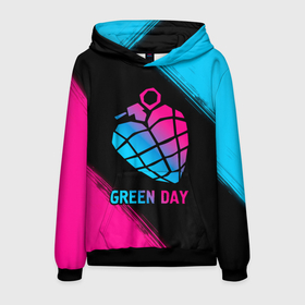 Мужская толстовка 3D с принтом Green Day   neon gradient в Кировске, 100% полиэстер | двухслойный капюшон со шнурком для регулировки, мягкие манжеты на рукавах и по низу толстовки, спереди карман-кенгуру с мягким внутренним слоем. | Тематика изображения на принте: 