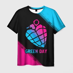 Мужская футболка 3D с принтом Green Day   neon gradient в Курске, 100% полиэфир | прямой крой, круглый вырез горловины, длина до линии бедер | Тематика изображения на принте: 