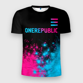 Мужская футболка 3D Slim с принтом OneRepublic   neon gradient посередине , 100% полиэстер с улучшенными характеристиками | приталенный силуэт, круглая горловина, широкие плечи, сужается к линии бедра | Тематика изображения на принте: 