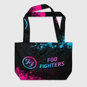 Пляжная сумка 3D с принтом Foo Fighters   neon gradient по горизонтали в Тюмени, 100% полиэстер | застегивается на металлическую кнопку; внутренний карман застегивается на молнию. Стенки укреплены специальным мягким материалом, чтобы защитить содержимое от несильных ударов
 | 