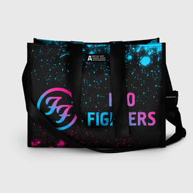 Сумка-шоппер 3D с принтом Foo Fighters   neon gradient по горизонтали в Тюмени, 100% полиэстер | застегивается на металлическую кнопку; внутренний карман застегивается на молнию. Стенки укреплены специальным мягким материалом, чтобы защитить содержимое от несильных ударов
 | Тематика изображения на принте: 