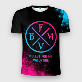 Мужская футболка 3D Slim с принтом Bullet For My Valentine   neon gradient , 100% полиэстер с улучшенными характеристиками | приталенный силуэт, круглая горловина, широкие плечи, сужается к линии бедра | 