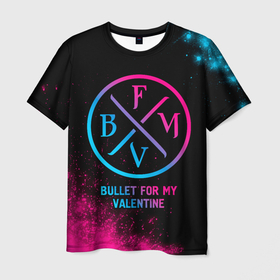 Мужская футболка 3D с принтом Bullet For My Valentine   neon gradient , 100% полиэфир | прямой крой, круглый вырез горловины, длина до линии бедер | 