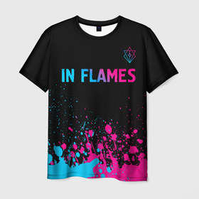 Мужская футболка 3D с принтом In Flames   neon gradient посередине в Петрозаводске, 100% полиэфир | прямой крой, круглый вырез горловины, длина до линии бедер | 