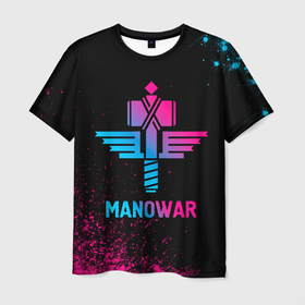 Мужская футболка 3D с принтом Manowar   neon gradient в Белгороде, 100% полиэфир | прямой крой, круглый вырез горловины, длина до линии бедер | 