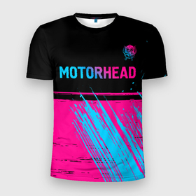 Мужская футболка 3D Slim с принтом Motorhead   neon gradient посередине в Курске, 100% полиэстер с улучшенными характеристиками | приталенный силуэт, круглая горловина, широкие плечи, сужается к линии бедра | 