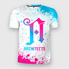 Мужская футболка 3D Slim с принтом Architects neon gradient style в Тюмени, 100% полиэстер с улучшенными характеристиками | приталенный силуэт, круглая горловина, широкие плечи, сужается к линии бедра | 