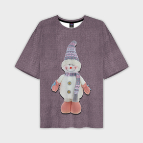 Мужская футболка oversize 3D с принтом Снеговик мальчик на вязаном фоне в Тюмени,  |  | 