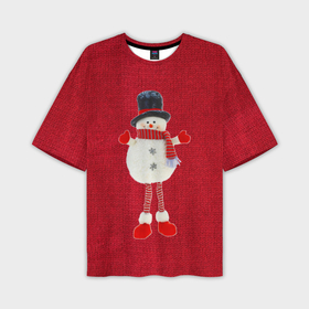 Мужская футболка oversize 3D с принтом Игрушка снеговика на вязанном в Санкт-Петербурге,  |  | Тематика изображения на принте: 
