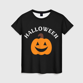 Женская футболка 3D с принтом Halloween и тыква в Екатеринбурге, 100% полиэфир ( синтетическое хлопкоподобное полотно) | прямой крой, круглый вырез горловины, длина до линии бедер | 