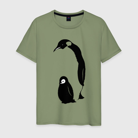 Мужская футболка хлопок с принтом Пингвин с пингвинёнком , 100% хлопок | прямой крой, круглый вырез горловины, длина до линии бедер, слегка спущенное плечо. | 
