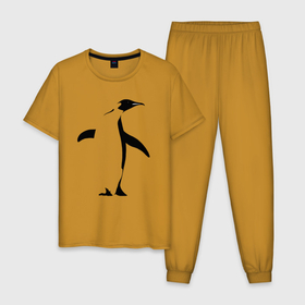 Мужская пижама хлопок с принтом Пингвин анфас трафарет в Кировске, 100% хлопок | брюки и футболка прямого кроя, без карманов, на брюках мягкая резинка на поясе и по низу штанин
 | 