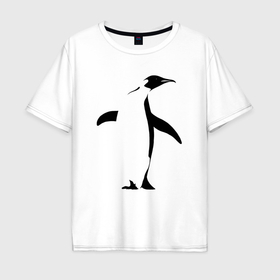 Мужская футболка хлопок Oversize с принтом Пингвин анфас трафарет в Кировске, 100% хлопок | свободный крой, круглый ворот, “спинка” длиннее передней части | Тематика изображения на принте: 