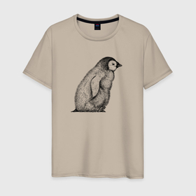 Мужская футболка хлопок с принтом Пингвинёнок сбоку , 100% хлопок | прямой крой, круглый вырез горловины, длина до линии бедер, слегка спущенное плечо. | 