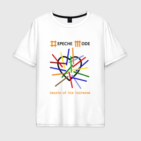 Мужская футболка хлопок Oversize с принтом Depeche Mode   Hearts of the universe в Тюмени, 100% хлопок | свободный крой, круглый ворот, “спинка” длиннее передней части | Тематика изображения на принте: 