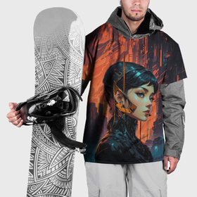 Накидка на куртку 3D с принтом Девушка и закат в Новосибирске, 100% полиэстер |  | Тематика изображения на принте: 