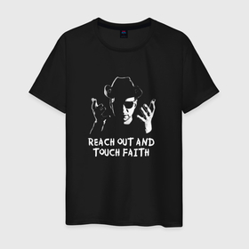 Мужская футболка хлопок с принтом Depeche Mode   Reach out and touch faith в Екатеринбурге, 100% хлопок | прямой крой, круглый вырез горловины, длина до линии бедер, слегка спущенное плечо. | 