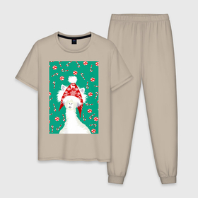 Мужская пижама хлопок с принтом Лама   альпака в ушанке , 100% хлопок | брюки и футболка прямого кроя, без карманов, на брюках мягкая резинка на поясе и по низу штанин
 | 