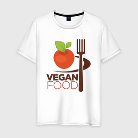 Мужская футболка хлопок с принтом Food vegan в Екатеринбурге, 100% хлопок | прямой крой, круглый вырез горловины, длина до линии бедер, слегка спущенное плечо. | 