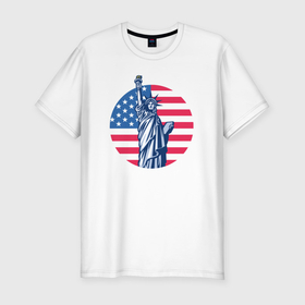 Мужская футболка хлопок Slim с принтом Statue of Liberty в Санкт-Петербурге, 92% хлопок, 8% лайкра | приталенный силуэт, круглый вырез ворота, длина до линии бедра, короткий рукав | Тематика изображения на принте: 