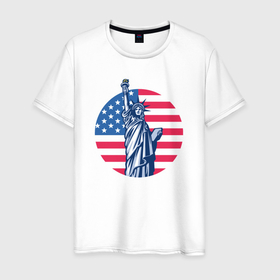 Мужская футболка хлопок с принтом Statue of Liberty в Санкт-Петербурге, 100% хлопок | прямой крой, круглый вырез горловины, длина до линии бедер, слегка спущенное плечо. | Тематика изображения на принте: 