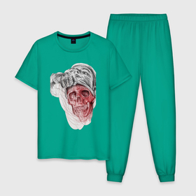 Мужская пижама хлопок с принтом Человеческая маска в Петрозаводске, 100% хлопок | брюки и футболка прямого кроя, без карманов, на брюках мягкая резинка на поясе и по низу штанин
 | 