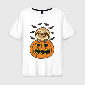 Мужская футболка хлопок Oversize с принтом Хэллоуин ленивца в Екатеринбурге, 100% хлопок | свободный крой, круглый ворот, “спинка” длиннее передней части | 