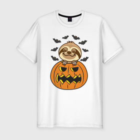Мужская футболка хлопок Slim с принтом Хэллоуин ленивца в Белгороде, 92% хлопок, 8% лайкра | приталенный силуэт, круглый вырез ворота, длина до линии бедра, короткий рукав | 