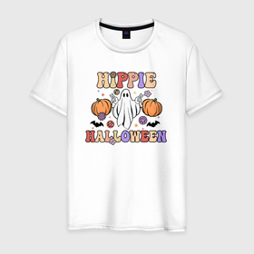 Мужская футболка хлопок с принтом Hippie halloween в городе Новоалтайск, 100% хлопок | прямой крой, круглый вырез горловины, длина до линии бедер, слегка спущенное плечо. | 