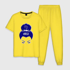 Мужская пижама хлопок с принтом Дева зодиак девушка с луной в волосах в Петрозаводске, 100% хлопок | брюки и футболка прямого кроя, без карманов, на брюках мягкая резинка на поясе и по низу штанин
 | 
