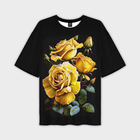 Мужская футболка oversize 3D с принтом Солнечные жёлтые розы в Тюмени,  |  | Тематика изображения на принте: 