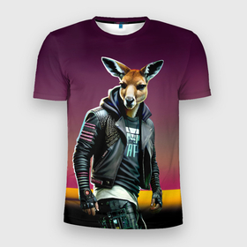 Мужская футболка 3D Slim с принтом Cool kangaroo   ai art в Тюмени, 100% полиэстер с улучшенными характеристиками | приталенный силуэт, круглая горловина, широкие плечи, сужается к линии бедра | 