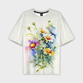 Мужская футболка oversize 3D с принтом Акварельные полевые цветы в Санкт-Петербурге,  |  | 