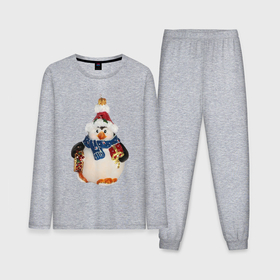 Мужская пижама с лонгсливом хлопок с принтом Пингвин в шарфе с подарками в Петрозаводске,  |  | 