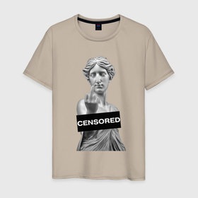 Мужская футболка хлопок с принтом MoMo   censored statue fuck в Белгороде, 100% хлопок | прямой крой, круглый вырез горловины, длина до линии бедер, слегка спущенное плечо. | 