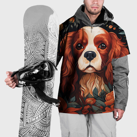 Накидка на куртку 3D с принтом Кавалер кинг чарльз спаниель в стиле фолк арт в Санкт-Петербурге, 100% полиэстер |  | 