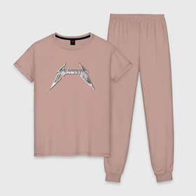 Женская пижама хлопок с принтом Настя в стиле группы Металлика в Курске, 100% хлопок | брюки и футболка прямого кроя, без карманов, на брюках мягкая резинка на поясе и по низу штанин | 