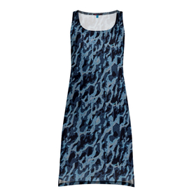Платье-майка 3D с принтом Размытый пятнистый синий в Тюмени, 100% полиэстер | полуприлегающий силуэт, широкие бретели, круглый вырез горловины, удлиненный подол сзади. | 