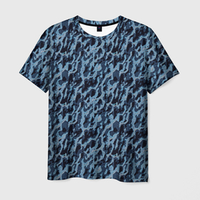 Мужская футболка 3D с принтом Размытый пятнистый синий в Тюмени, 100% полиэфир | прямой крой, круглый вырез горловины, длина до линии бедер | 