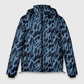 Мужская зимняя куртка 3D с принтом Размытый пятнистый синий в Санкт-Петербурге, верх — 100% полиэстер; подкладка — 100% полиэстер; утеплитель — 100% полиэстер | длина ниже бедра, свободный силуэт Оверсайз. Есть воротник-стойка, отстегивающийся капюшон и ветрозащитная планка. 

Боковые карманы с листочкой на кнопках и внутренний карман на молнии. | 