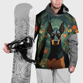 Накидка на куртку 3D с принтом Доберман в фолк арт стиле в Белгороде, 100% полиэстер |  | 