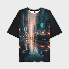 Мужская футболка oversize 3D с принтом Городской пейзаж после дождя в Санкт-Петербурге,  |  | 
