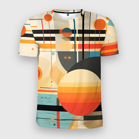Мужская футболка 3D Slim с принтом Стильная геометрия в Петрозаводске, 100% полиэстер с улучшенными характеристиками | приталенный силуэт, круглая горловина, широкие плечи, сужается к линии бедра | 