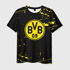 Мужская футболка 3D с принтом Borussia yellow splash в Кировске, 100% полиэфир | прямой крой, круглый вырез горловины, длина до линии бедер | 